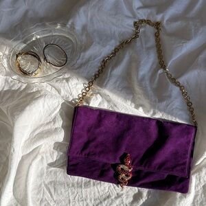 Valentino Garavani - Made in Italy Purple Suede Silk interior Chain Strap Clutch